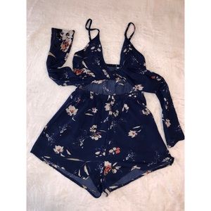 Navy Blue Romper w/Flower Print!